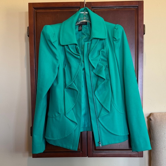 INC International Concepts Jackets & Blazers - INC International Concepts Teal Ruffle Blazer